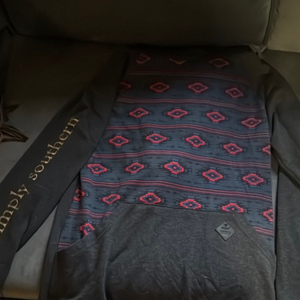 Simply Southern Charcoal and Pink Patterned Sweatshirt